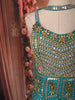 Vibrant Turquoise Blue Heavy Mirror and Metallic Embroidered Design Satin Palazzo Suit with Choker Dupatta