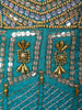Vibrant Turquoise Blue Heavy Mirror and Metallic Embroidered Design Satin Palazzo Suit with Choker Dupatta