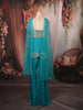 Vibrant Turquoise Blue Heavy Mirror and Metallic Embroidered Design Satin Palazzo Suit with Choker Dupatta