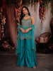 Vibrant Turquoise Blue Heavy Mirror and Metallic Embroidered Design Satin Palazzo Suit with Choker Dupatta