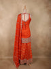 Vibrant Vermilion Orange Butta Zari Woven Design Banarasi Silk Palazzo Suit with Dupatta