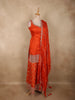 Vibrant Vermilion Orange Butta Zari Woven Design Banarasi Silk Palazzo Suit with Dupatta
