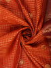Vibrant Vermilion Orange Mini checked and Butta Zari Woven Design Pure Kanchipuram Silk Saree with Contrast  Peacock Zari Border