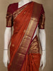 Vibrant Vermilion Orange Mini checked and Butta Zari Woven Design Pure Kanchipuram Silk Saree with Contrast  Peacock Zari Border