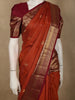 Vibrant Vermilion Orange Mini checked and Butta Zari Woven Design Pure Kanchipuram Silk Saree with Contrast  Peacock Zari Border