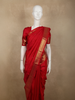 Vibrant Vermilion Red Butta Zari Woven Design Pure Kanchipuram Silk Saree with Peacock Zari Border