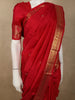 Vibrant Vermilion Red Butta Zari Woven Design Pure Kanchipuram Silk Saree with Peacock Zari Border