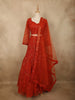 Vibrant Vermilion Red Floral Sequins and Beads Embroidered Design Net Mermaid Lehenga with Dupatta