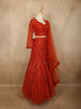 Vibrant Vermilion Red Floral Sequins and Beads Embroidered Design Net Mermaid Lehenga with Dupatta