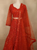 Vibrant Vermilion Red Floral Sequins and Beads Embroidered Design Net Mermaid Lehenga with Dupatta