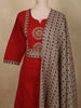 Vibrant Vermilion Red Geometric Printed Design Cotton Straight Cut Salwar with Contrast Dupatta