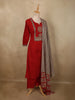 Vibrant Vermilion Red Geometric Printed Design Cotton Straight Cut Salwar with Contrast Dupatta