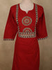Vibrant Vermilion Red Geometric Printed Design Cotton Straight Cut Salwar with Contrast Dupatta