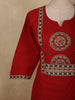 Vibrant Vermilion Red Geometric Printed Design Cotton Straight Cut Salwar with Contrast Dupatta