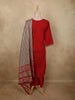 Vibrant Vermilion Red Geometric Printed Design Cotton Straight Cut Salwar with Contrast Dupatta