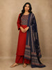 Vibrant Crimson Red Ajrakh Printed Design Cotton Palazzo Suit with Dupatta