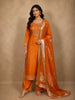 Vibrant Marigold Orange Floral Beads Embroidered Design Tissue Silk Salwar Suit