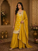 Vibrant Marigold Yellow Floral Sequins and Beads Embroidered Design Georgette Palazzo Suit with Dupatta