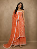 Vibrant Tangerine Orange Floral Thread Embroidered Design Cotton Unstitched Salwar Material