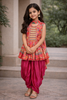 Queen Pink Floral Printed Satin Kids Patiala Salwar Suit With Dupatta