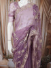 Vintage Mauve Purple Floral Vine Sequins and  Beads Embroidered Design Net Party Wear Saree with Designer Border