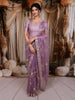 Vintage Mauve Purple Floral Vine Sequins and  Beads Embroidered Design Net Party Wear Saree with Designer Border