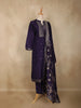 Violet Floral Embroidered Silk Straight Suit with Silver Butta Dupatta