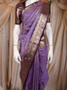 Violet Floral Woven Design Pure Kanchipuram Silk Saree with Contrast Border