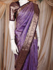 Violet Floral Woven Design Pure Kanchipuram Silk Saree with Contrast Border