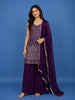 Violet Floral Embroidered Georgette Palazzo Suit