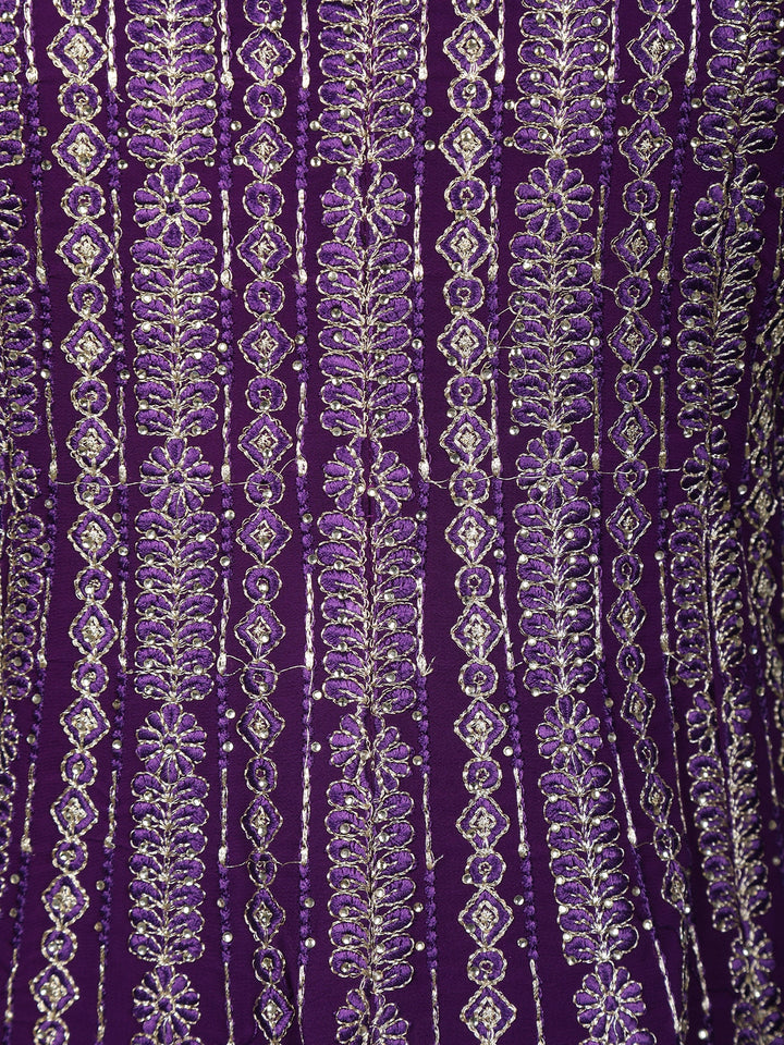 Violet Floral Embroidered Georgette Palazzo Suit - Diadem