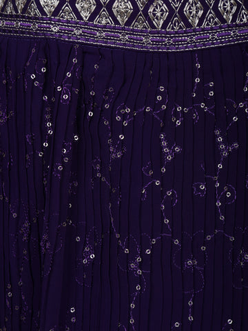 Violet Floral Embroidery Georgette Lehenga - Diadem