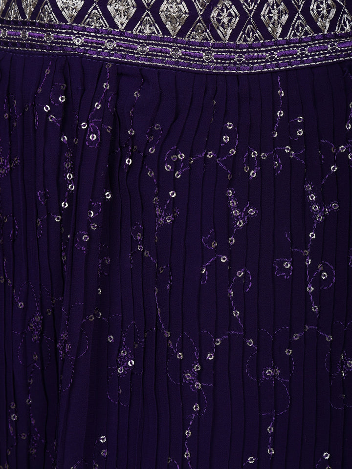 Violet Floral Embroidery Georgette Lehenga - Diadem