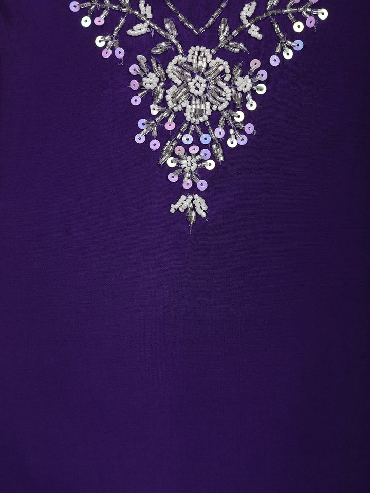 Violet Sequins Floral Printed Satin Salwar Suit - Diadem