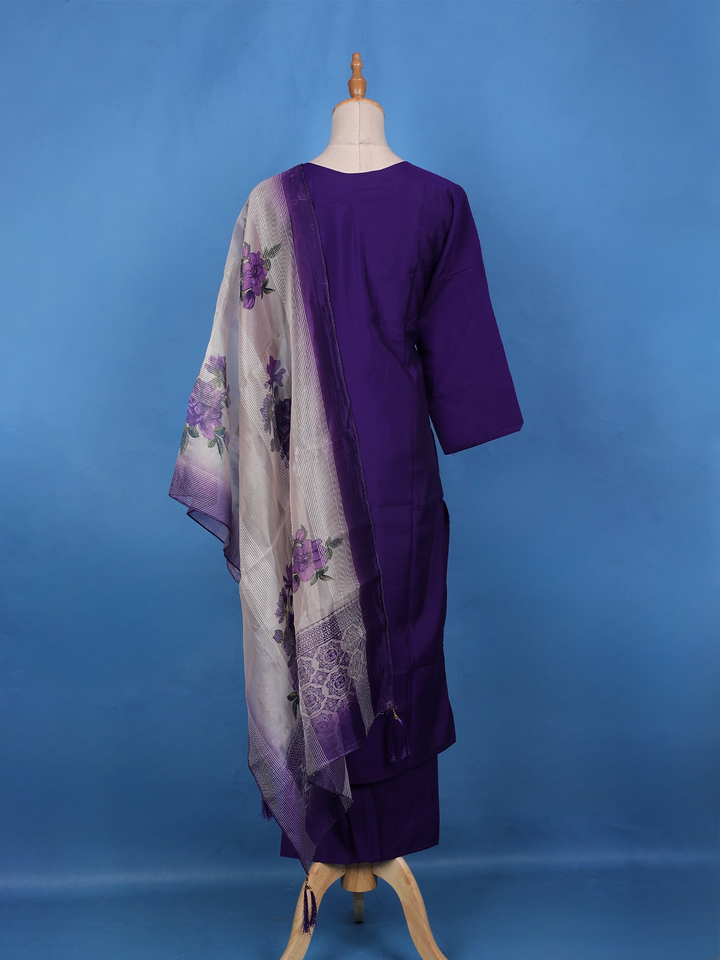 Violet Sequins Floral Printed Satin Salwar Suit - Diadem