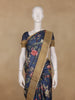 Navy Blue Floral Woven Tussar Silk Saree - Diadem