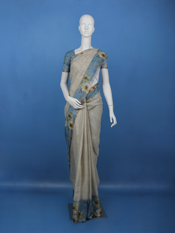 Warm Beige Floral Design Tussar Silk Saree - Diadem