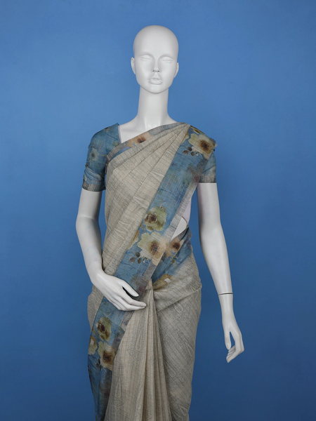 Warm Beige Floral Design Tussar Silk Saree - Diadem