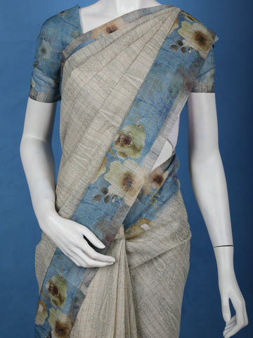 Warm Beige Floral Design Tussar Silk Saree - Diadem