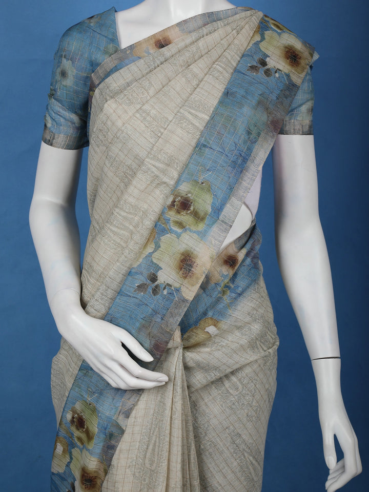 Warm Beige Floral Design Tussar Silk Saree - Diadem