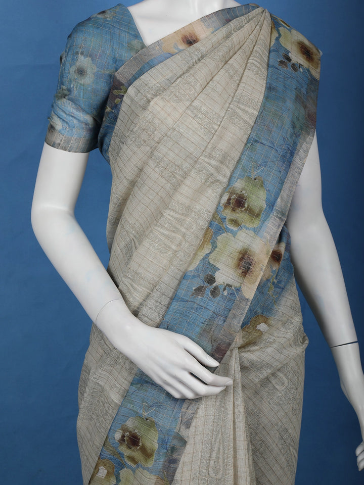 Warm Beige Floral Design Tussar Silk Saree - Diadem