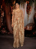 Warm Beige Floral Thread and Sequins Embroidered Design Chiffon Party Wear Saree with Lace Border