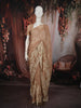 Warm Beige Floral Thread and Sequins Embroidered Design Chiffon Party Wear Saree with Lace Border