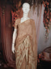 Warm Beige Floral Thread and Sequins Embroidered Design Chiffon Party Wear Saree with Lace Border