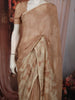 Warm Beige Floral Thread and Sequins Embroidered Design Chiffon Party Wear Saree with Lace Border
