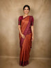 Warm Burnt Copper Orange Floral Printed Design Semi Tussar Saree with Contrast Border