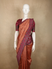 Warm Burnt Copper Orange Floral Printed Design Semi Tussar Saree with Contrast Border