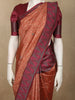 Warm Burnt Copper Orange Floral Printed Design Semi Tussar Saree with Contrast Border