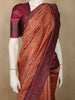 Warm Burnt Copper Orange Floral Printed Design Semi Tussar Saree with Contrast Border