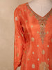 Warm Burnt Coral Orange Floral Zari Embroidered Design Crepe Silk Salwar Suit with Dupatta